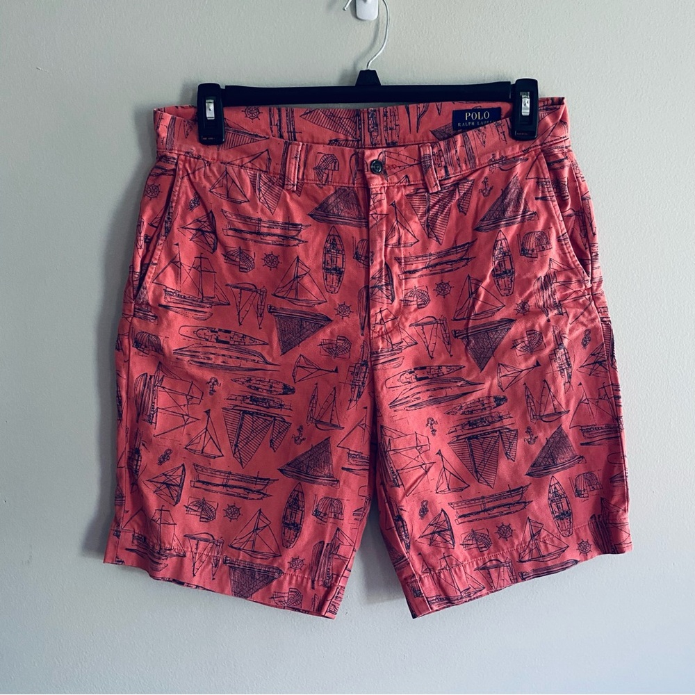 Polo Ralph Lauren Men's Pink & Blue Boat Print Classic Fit 9 Shorts Size 32
